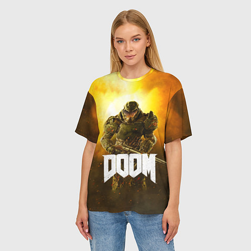 Женская футболка оверсайз DOOM: Soldier / 3D-принт – фото 3