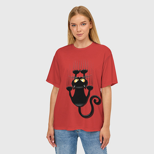 Женская футболка оверсайз Черный кот / 3D-принт – фото 3