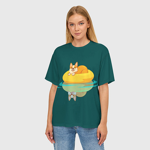 Женская футболка оверсайз Корги на пончике / 3D-принт – фото 3