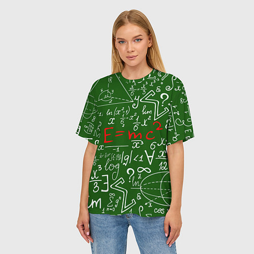 Женская футболка оверсайз E=mc2: Green Style / 3D-принт – фото 3