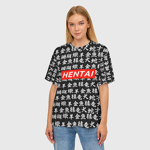 Женская футболка оверсайз Hentai Hieroglyphs / 3D-принт – фото 3