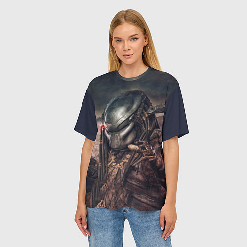 Женская футболка оверсайз Merciless Predator / 3D-принт – фото 3