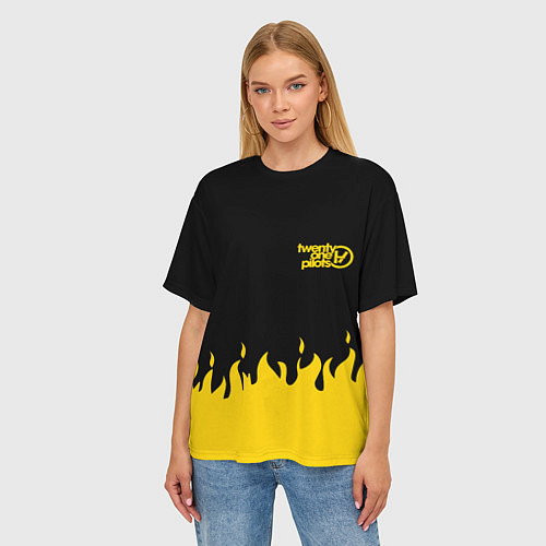 Женская футболка оверсайз 21 Pilots: Yellow Fire / 3D-принт – фото 3