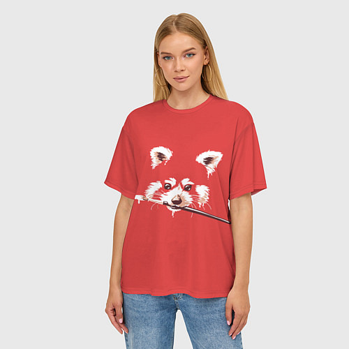 Женская футболка оверсайз Красная панда с кисточкой / 3D-принт – фото 3