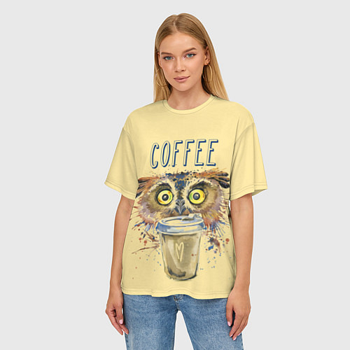 Женская футболка оверсайз Owls like coffee / 3D-принт – фото 3