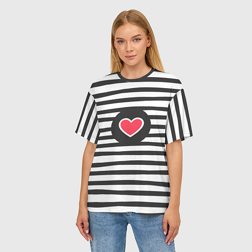 Женская футболка оверсайз Сердце в полоску / 3D-принт – фото 3