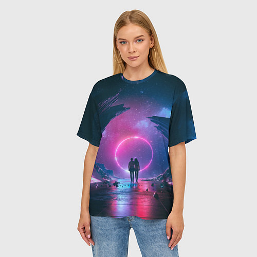 Женская футболка оверсайз Любовь в космосе / 3D-принт – фото 3