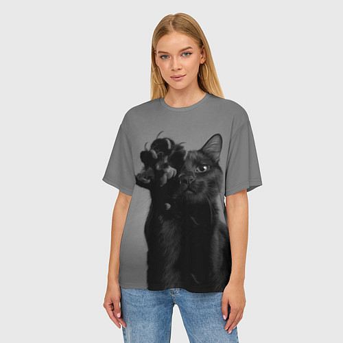 Женская футболка оверсайз Черный котик / 3D-принт – фото 3
