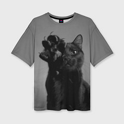 Женская футболка оверсайз Черный котик