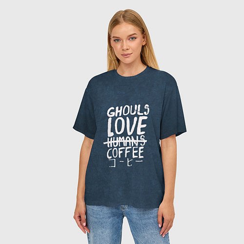 Женская футболка оверсайз Ghouls Love Coffee / 3D-принт – фото 3