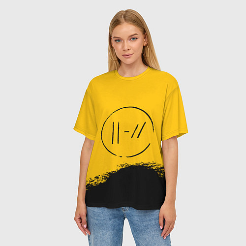 Женская футболка оверсайз 21 Pilots: Yellow Logo / 3D-принт – фото 3