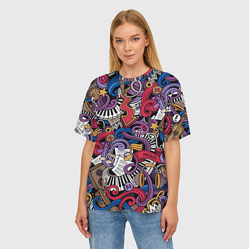 Женская футболка оверсайз Music collage / 3D-принт – фото 3