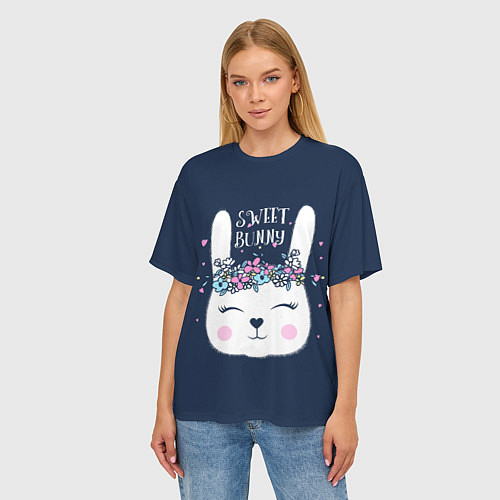 Женская футболка оверсайз Sweet Bunny / 3D-принт – фото 3