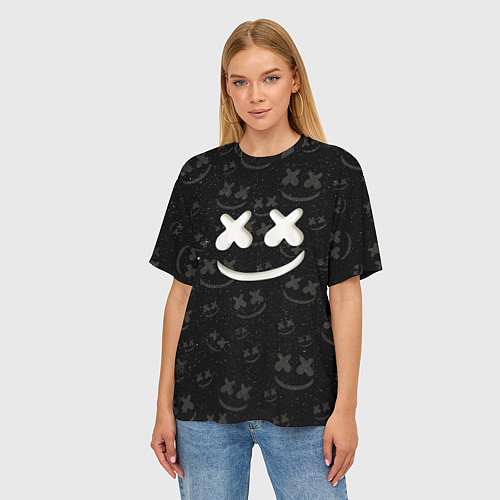 Женская футболка оверсайз Marshmello Cosmos pattern / 3D-принт – фото 3