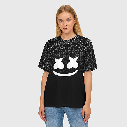 Женская футболка оверсайз Marshmello Black / 3D-принт – фото 3
