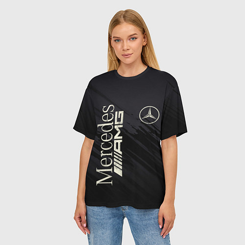 Женская футболка оверсайз Mercedes AMG: Black Edition / 3D-принт – фото 3