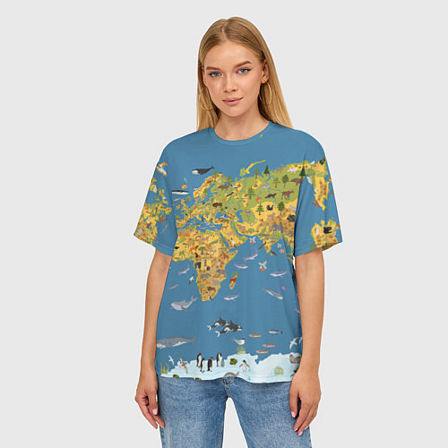 Женская футболка оверсайз Карта мира детская / 3D-принт – фото 3