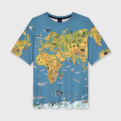 Женская футболка оверсайз Карта мира детская