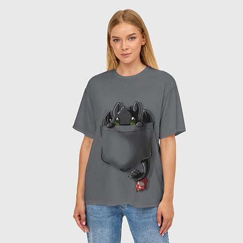 Женская футболка оверсайз Фурия в кармане / 3D-принт – фото 3