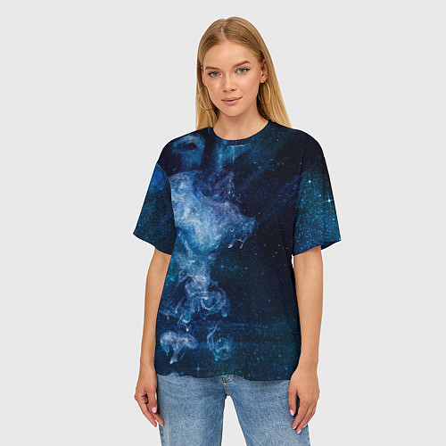 Женская футболка оверсайз Синий космос / 3D-принт – фото 3