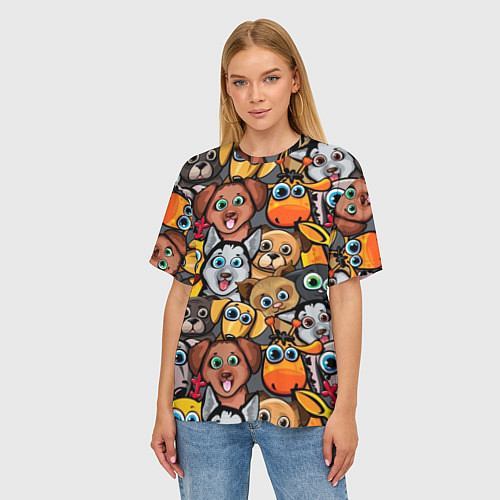 Женская футболка оверсайз Веселые собаки / 3D-принт – фото 3