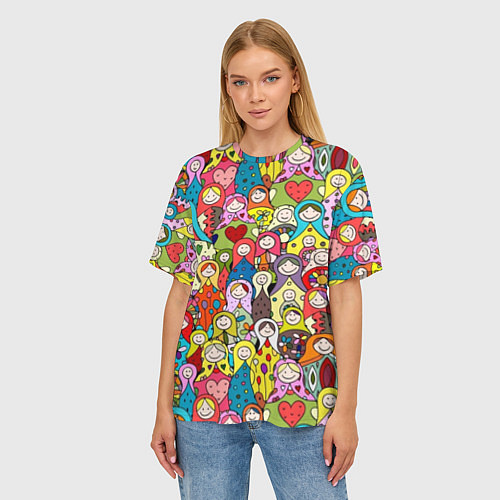 Женская футболка оверсайз Весёлые матрешки / 3D-принт – фото 3
