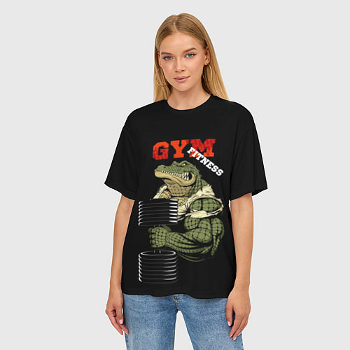 Женская футболка оверсайз GYM fitness crocodile / 3D-принт – фото 3