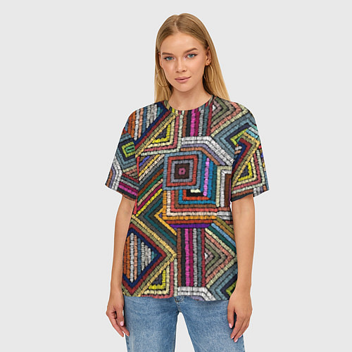 Женская футболка оверсайз Этнический ковровый орнамент / 3D-принт – фото 3