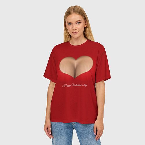 Женская футболка оверсайз Happy Valentines Day - декольте / 3D-принт – фото 3