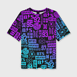 Футболка оверсайз женская BTS Logos, цвет: 3D-принт