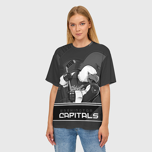 Женская футболка оверсайз Washington Capitals: Mono / 3D-принт – фото 3