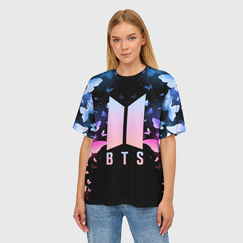 Женская футболка оверсайз BTS: Black Butterflies / 3D-принт – фото 3