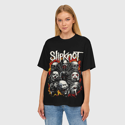 Женская футболка оверсайз Slipknot: Faces / 3D-принт – фото 3