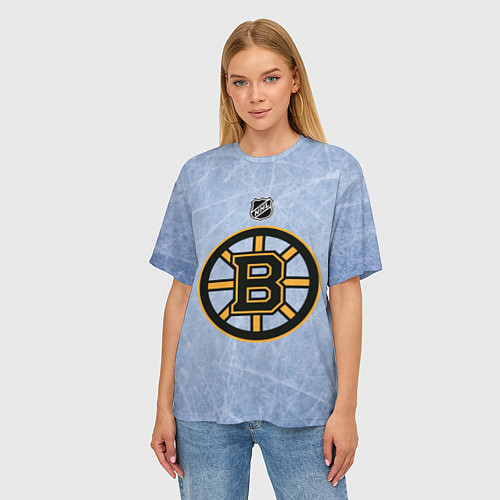Женская футболка оверсайз Boston Bruins: Hot Ice / 3D-принт – фото 3