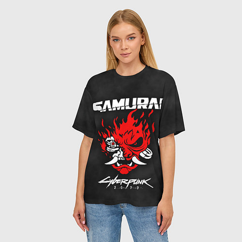 Женская футболка оверсайз Cyberpunk 2077: Samurai / 3D-принт – фото 3