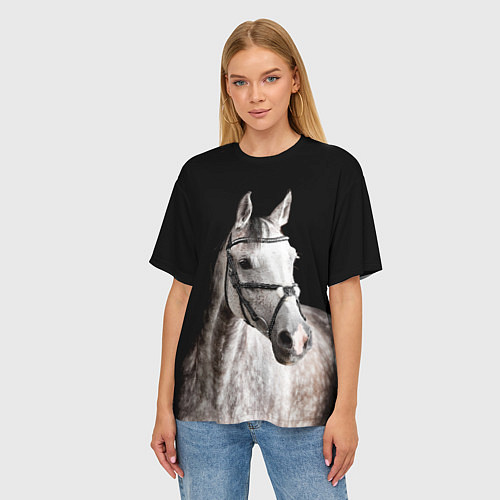 Женская футболка оверсайз Серный в яблоках конь / 3D-принт – фото 3