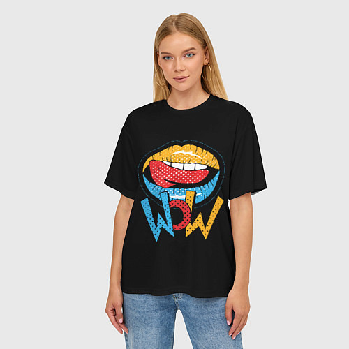 Женская футболка оверсайз Wow - lips with tongue / 3D-принт – фото 3