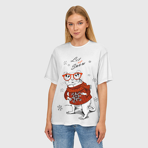 Женская футболка оверсайз Let it snow - white rat / 3D-принт – фото 3