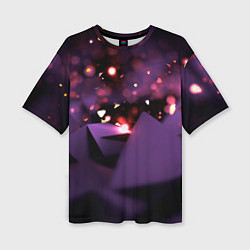 Женская футболка оверсайз Фиолетовая абстракция с блестками