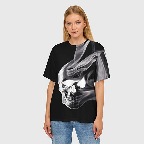 Женская футболка оверсайз Wind - smoky skull / 3D-принт – фото 3