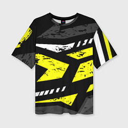 Женская футболка оверсайз Black yellow abstract sport style