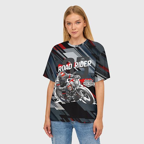 Женская футболка оверсайз Road rider мотоциклист / 3D-принт – фото 3