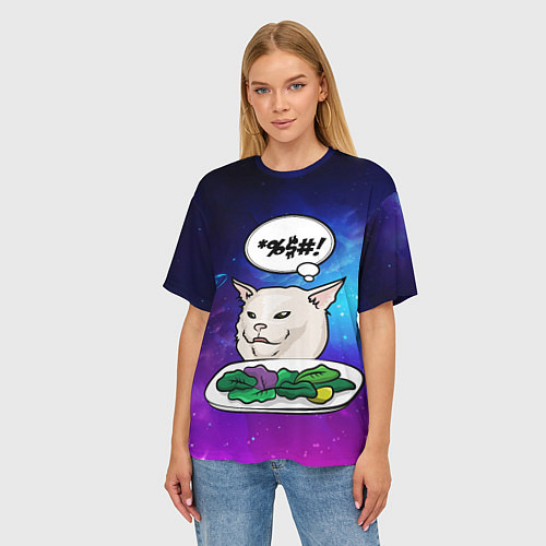 Женская футболка оверсайз Woman yelling at a cat / 3D-принт – фото 3