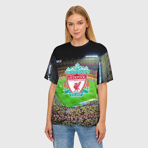 Женская футболка оверсайз FC Liverpool / 3D-принт – фото 3