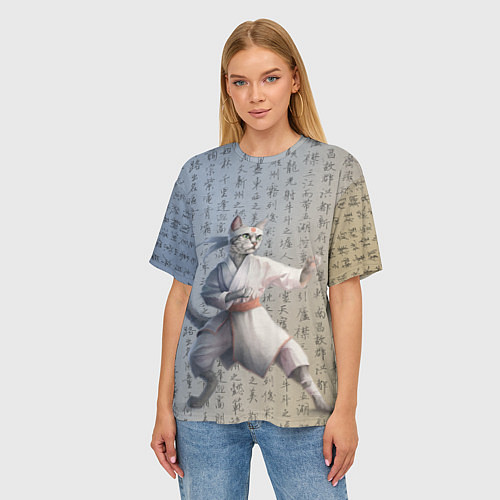 Женская футболка оверсайз Karate cat / 3D-принт – фото 3