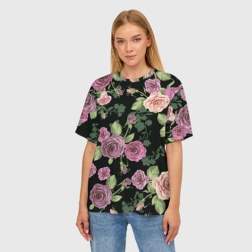 Женская футболка оверсайз Кусты роз / 3D-принт – фото 3