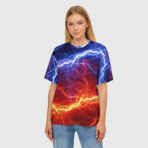 Женская футболка оверсайз Лёд и огонь / 3D-принт – фото 3