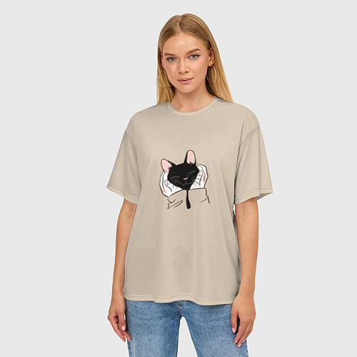 Женская футболка оверсайз Милая кошечка / 3D-принт – фото 3