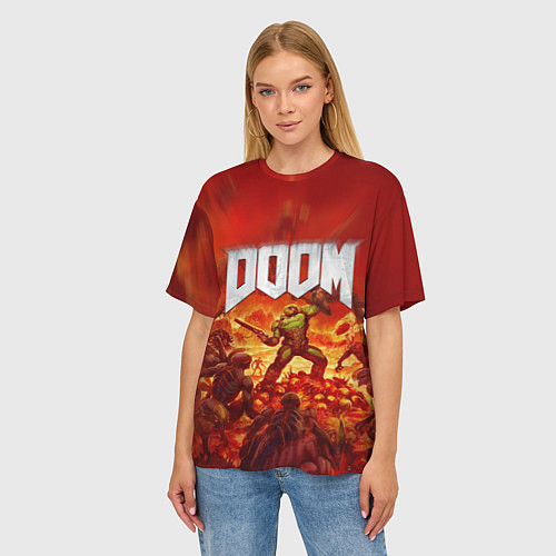 Женская футболка оверсайз DOOM / 3D-принт – фото 3