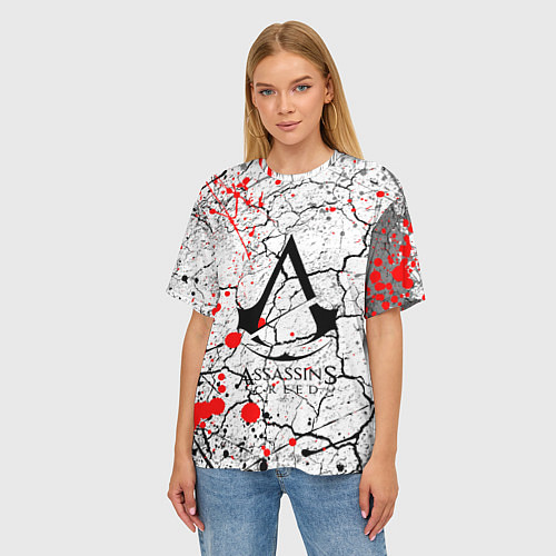 Женская футболка оверсайз Ассасин крид с красными каплями / 3D-принт – фото 3